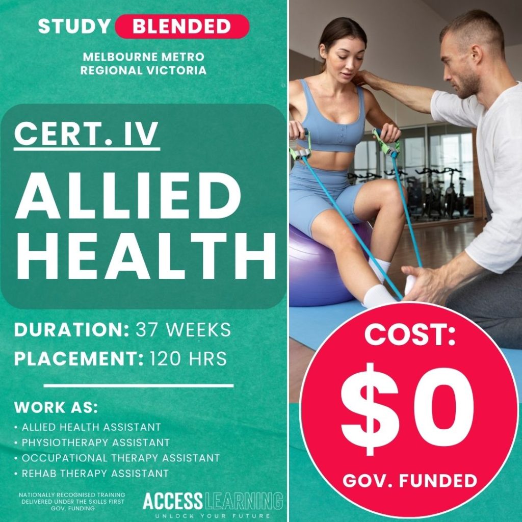 Allied Health Assistant providing therapy support to a patient in a healthcare setting.