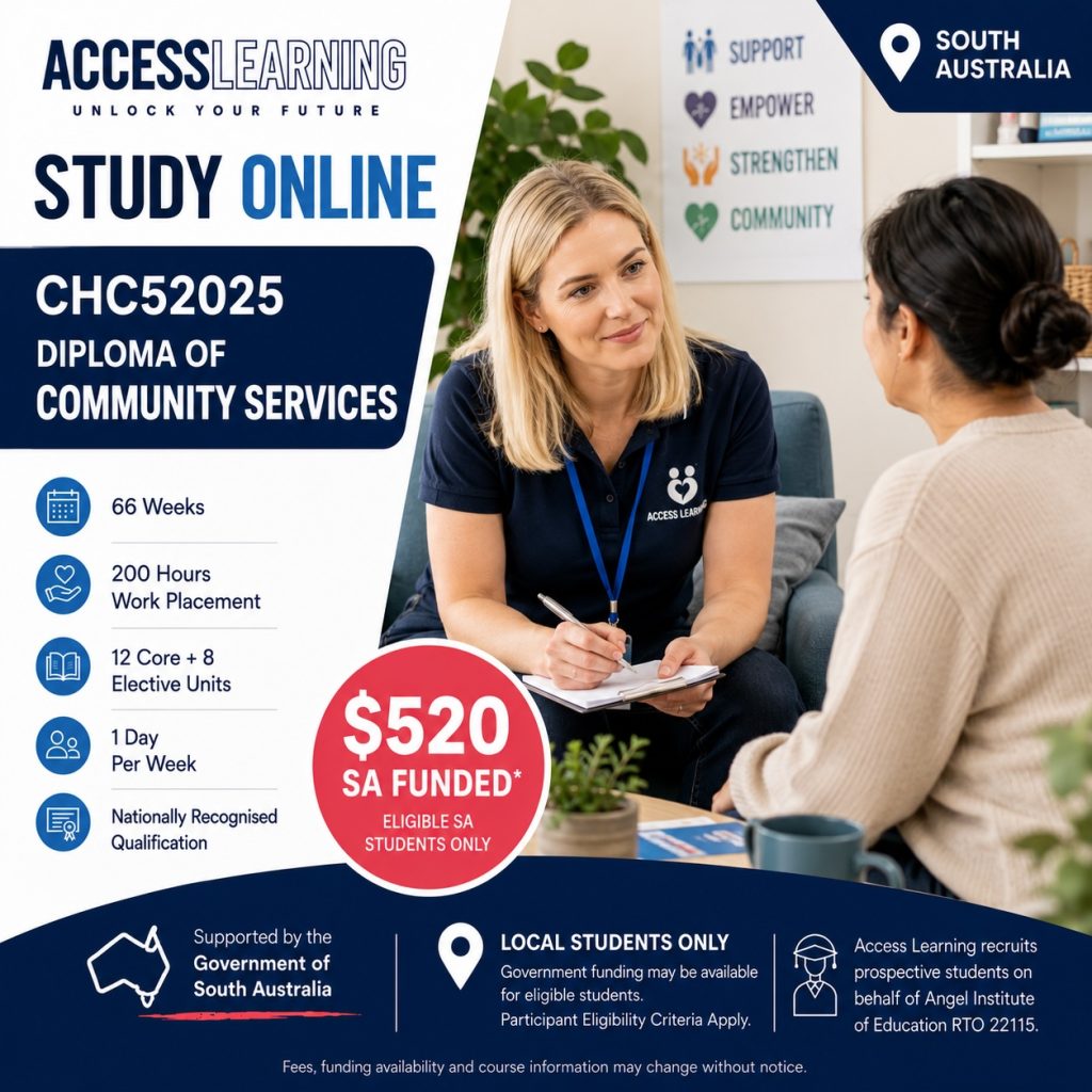 Diploma of Community Services online course with South Australia government funding available for eligible students through Access Learning.