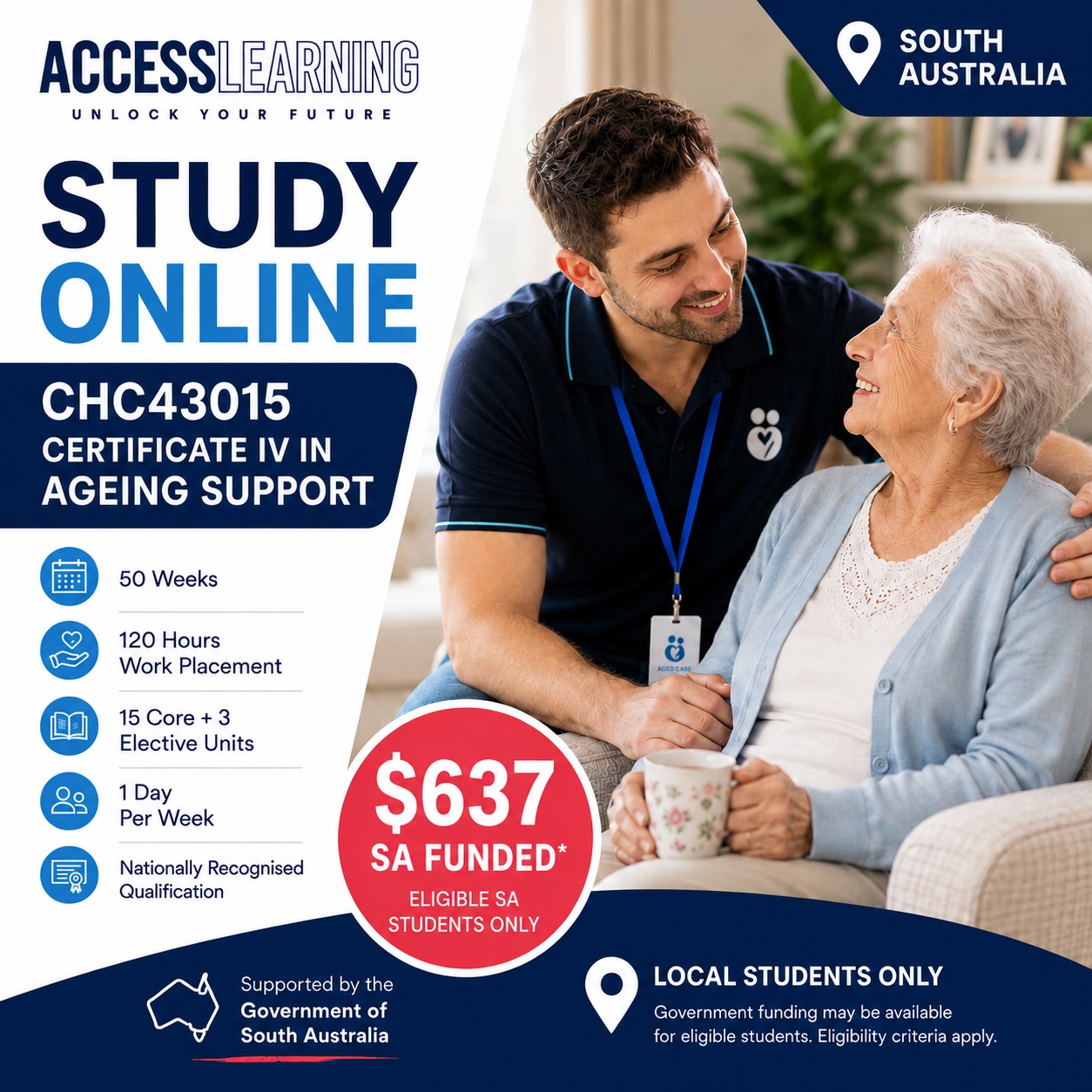 Certificate IV in Ageing Support online course with South Australia government funding available for eligible students through Access Learning.