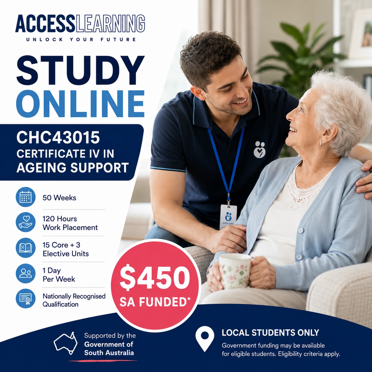 Certificate IV in Ageing Support online course with South Australia government funding available for eligible students through Access Learning.